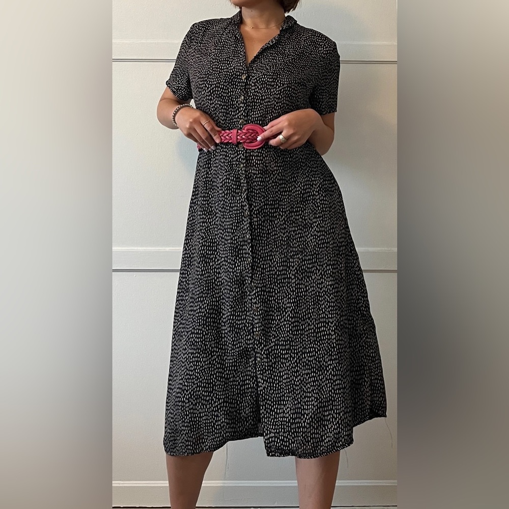 French dot black chiffon maxi dress